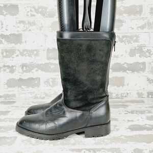 Regence Canada Black Leather And Suede Back Zipper Mid-Calf Boots T695